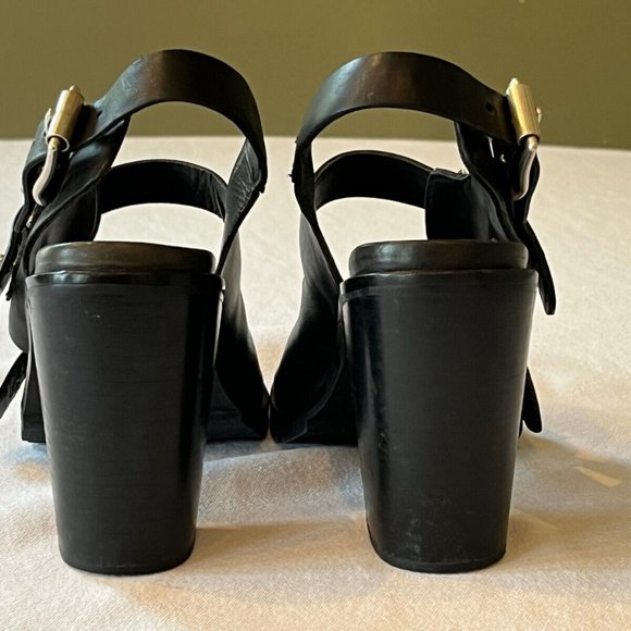 Black Leather platform lug chunky stacked high heel Rag & Bone sandal 6.5 - Picture 4 of 6